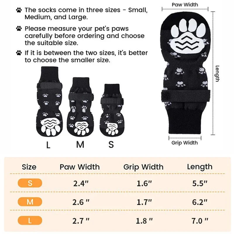 Anti-Slip Dog Socks with Straps (4-Pack)