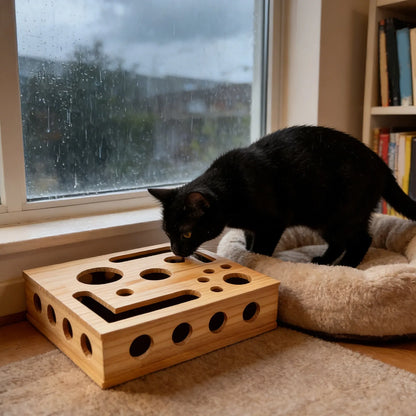 Wooden Cat Maze Treat Puzzle