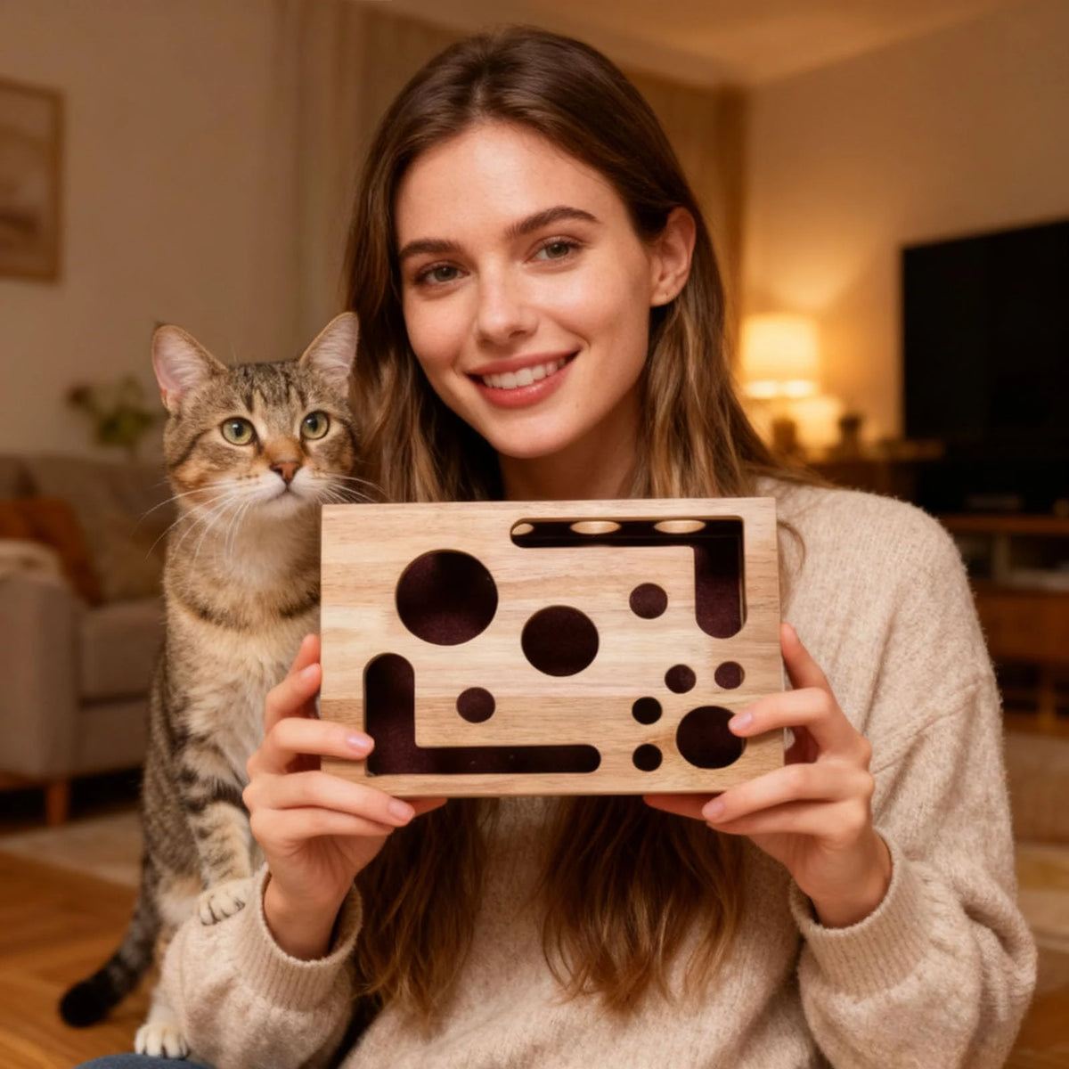 Wooden Cat Maze Treat Puzzle