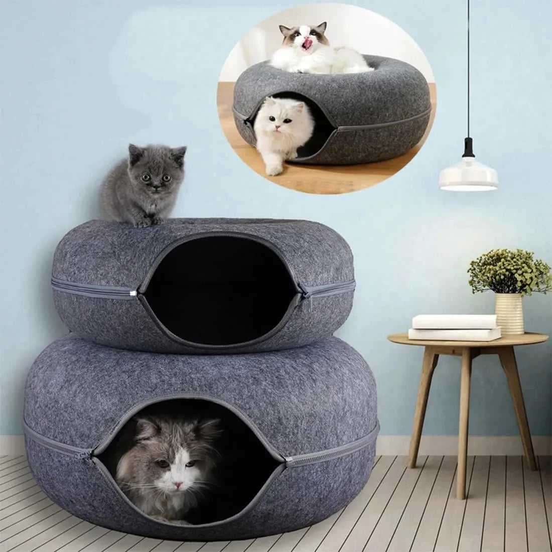 Felt Cat Donut Tunnel Bed