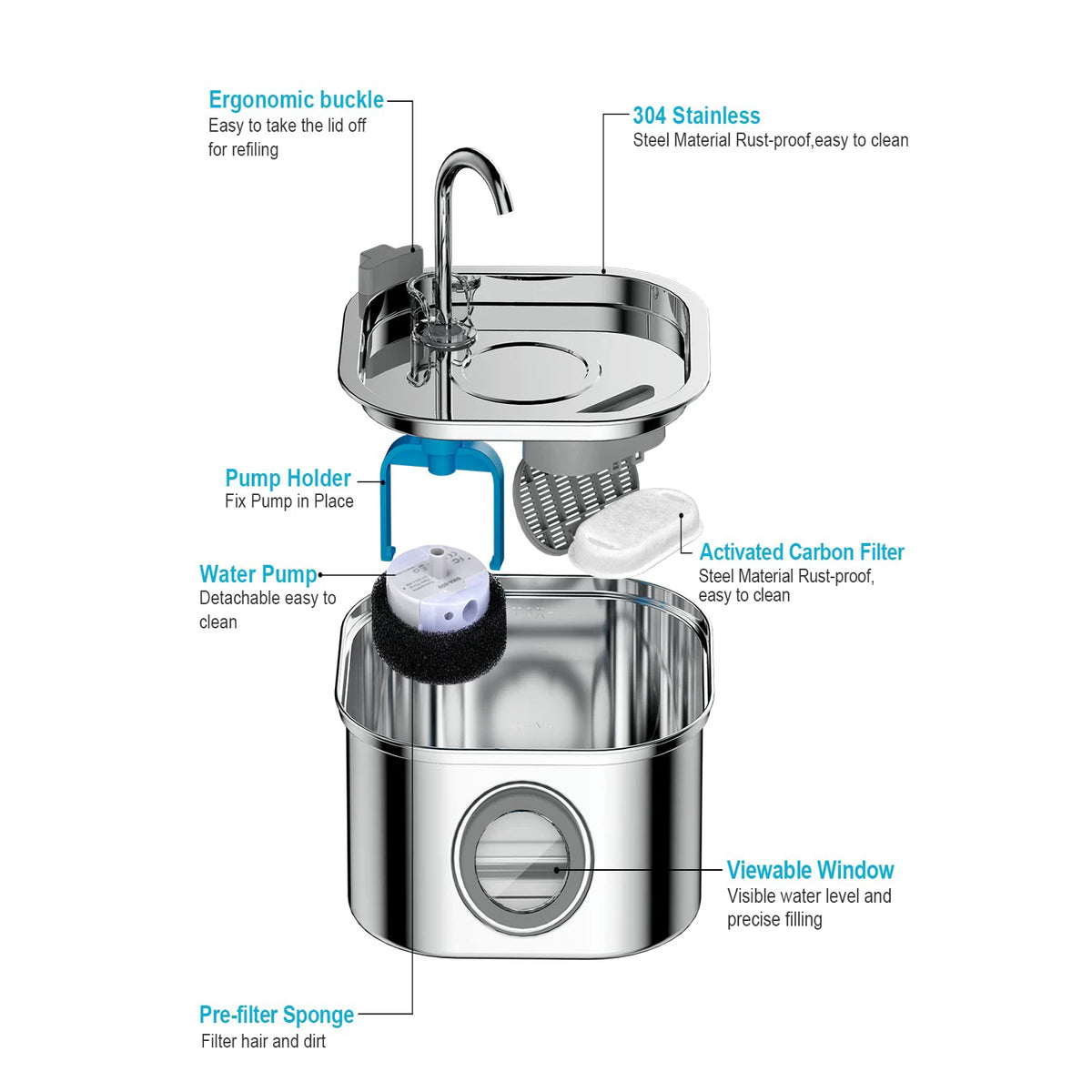 3.2L Stainless Steel Pet Fountain