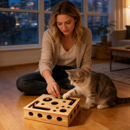 Wooden Cat Maze Treat Puzzle