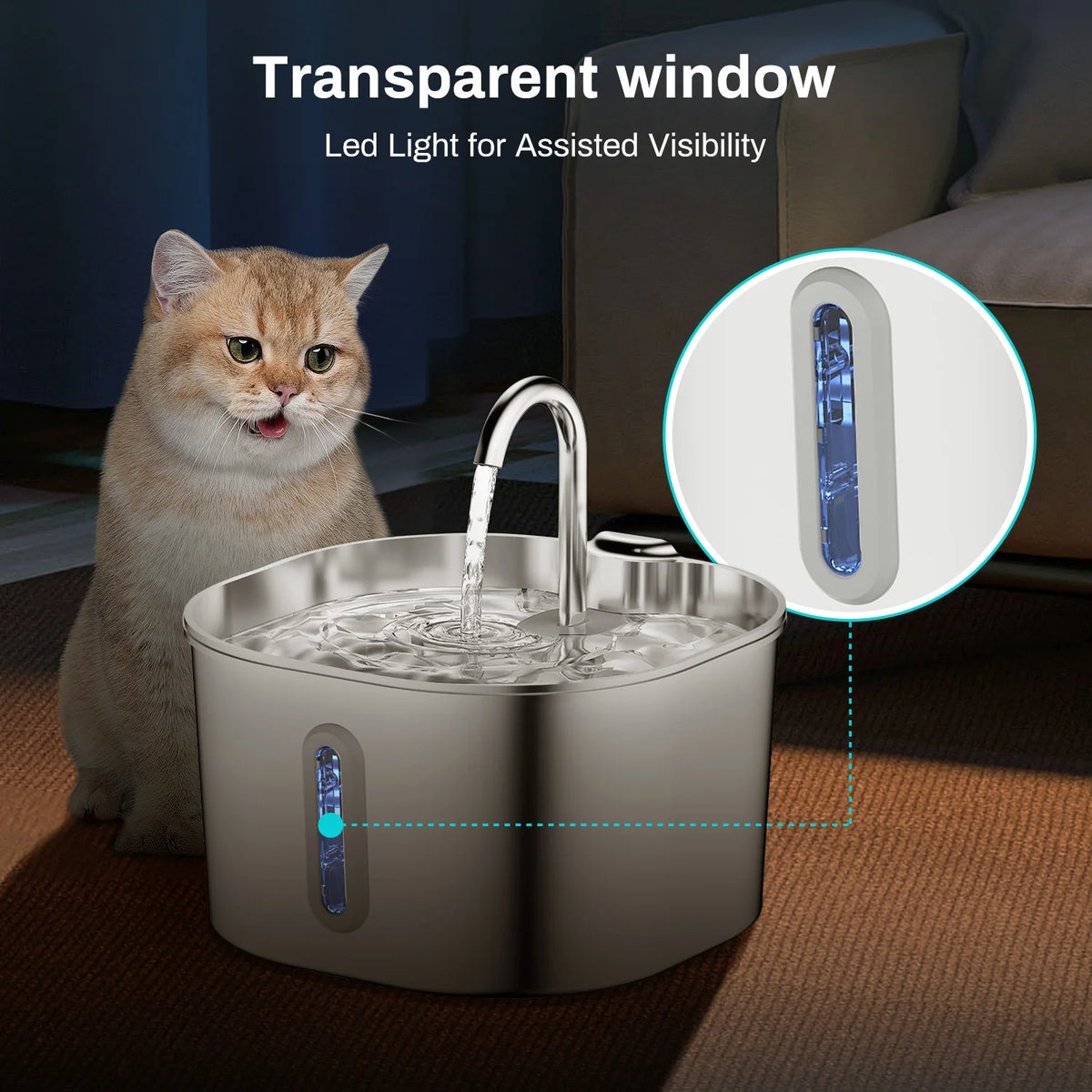 Stainless Steel Cat Water Fountain 2.2L