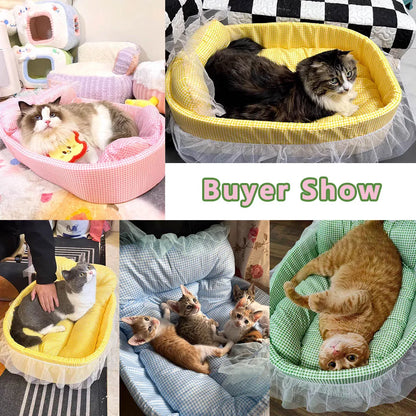 Lace-Trimmed Cat Princess Bed