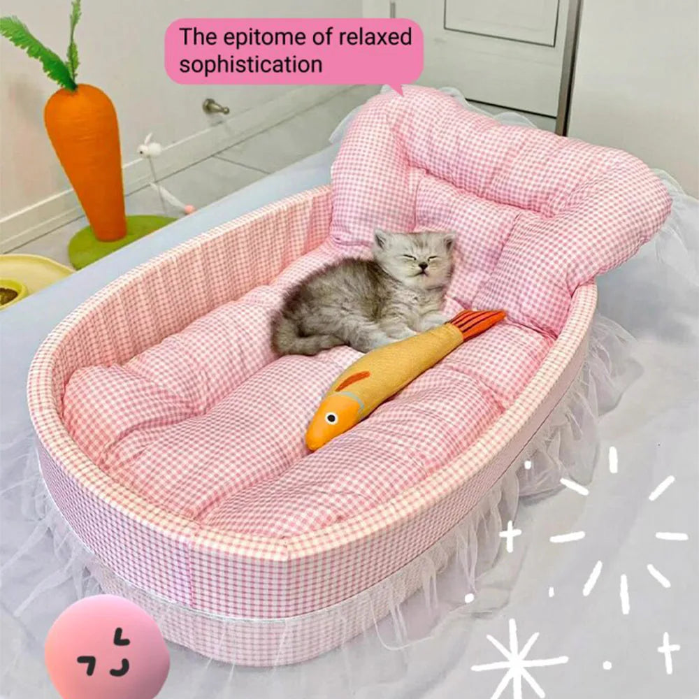 Lace-Trimmed Cat Princess Bed