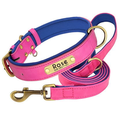 Engraved Leather Dog Collar and Leash Set