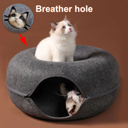 Felt Cat Donut Tunnel Bed