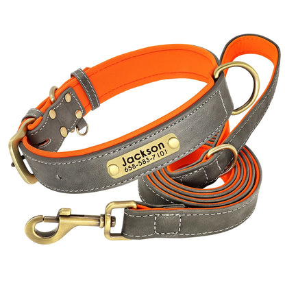 Engraved Leather Dog Collar and Leash Set
