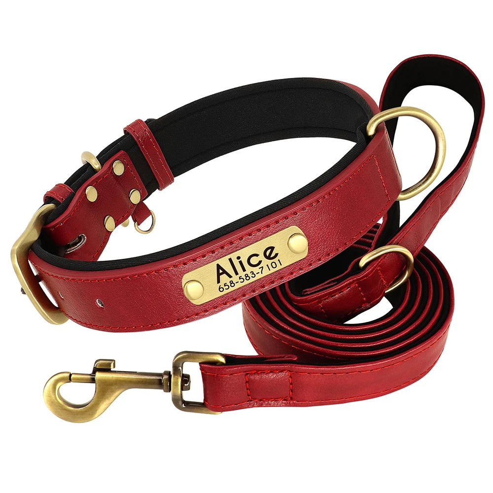 Engraved Leather Dog Collar and Leash Set