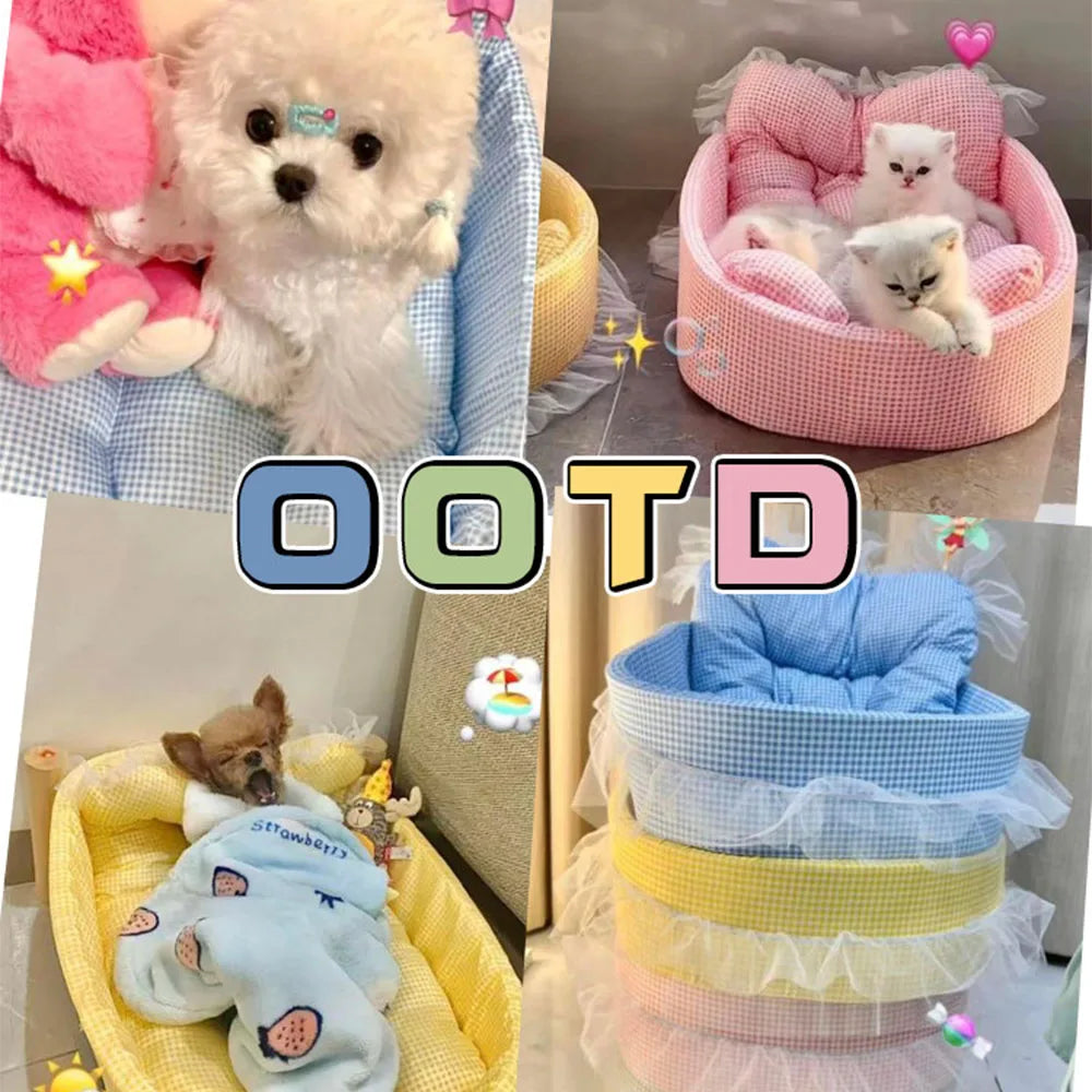 Lace-Trimmed Cat Princess Bed