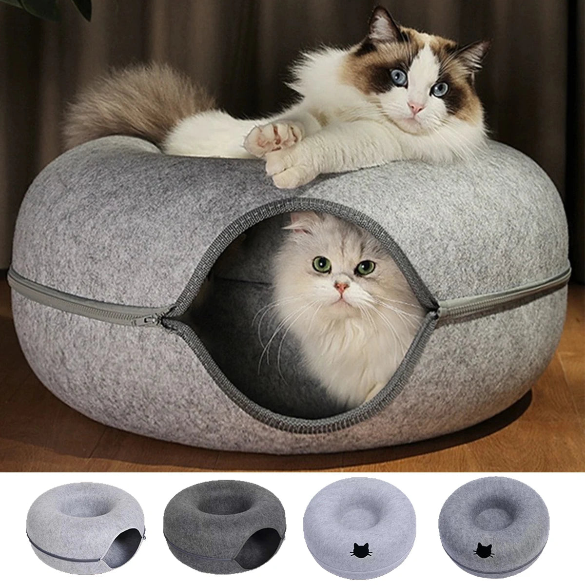 Felt Cat Donut Tunnel Bed