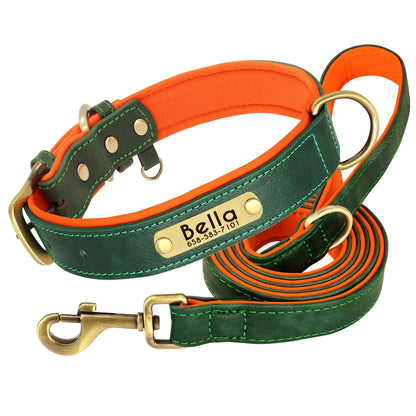 Engraved Leather Dog Collar and Leash Set