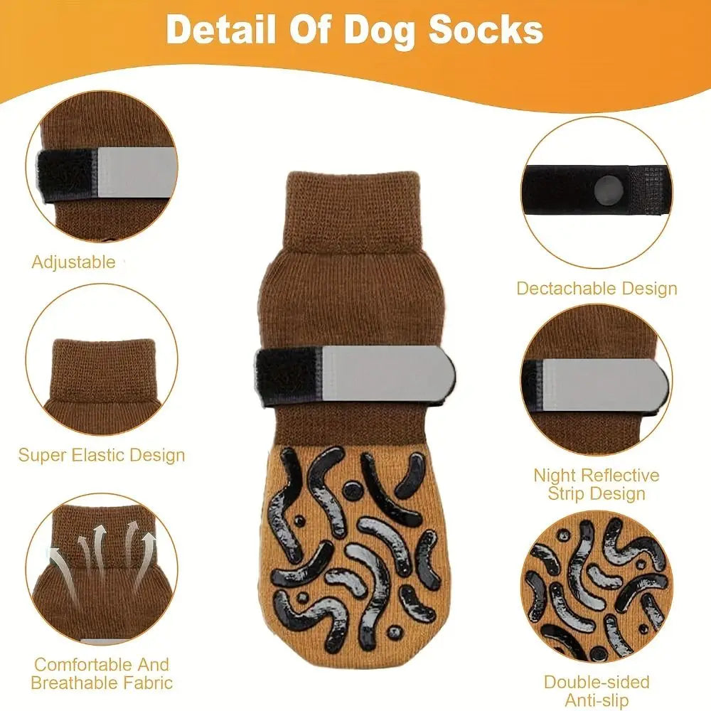 Anti-Slip Dog Socks, 4-Pack