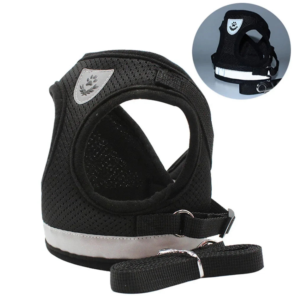Reflective Mesh Cat and Dog Harness Set