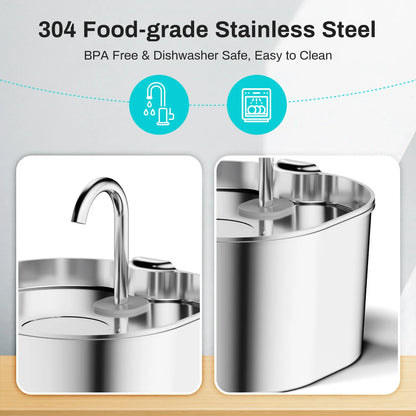 Stainless Steel Cat Water Fountain 2.2L