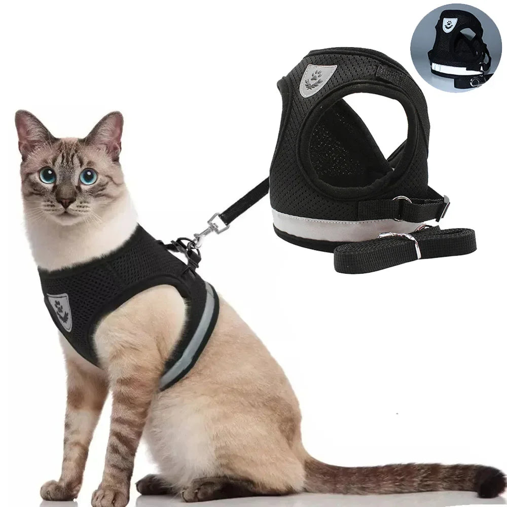 Reflective Mesh Cat and Dog Harness Set