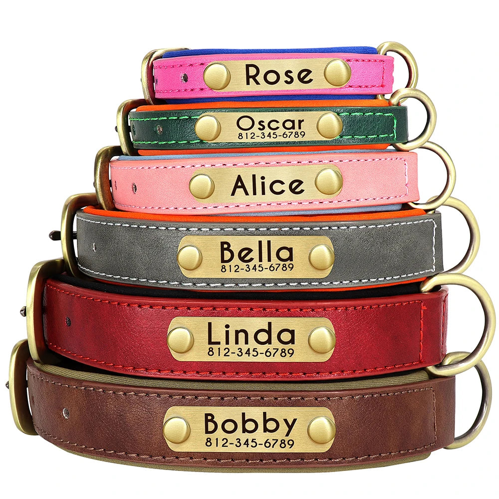 Engraved Leather Dog Collar and Leash Set