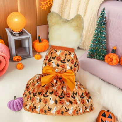 Pumpkin Print Dog Halloween Dress