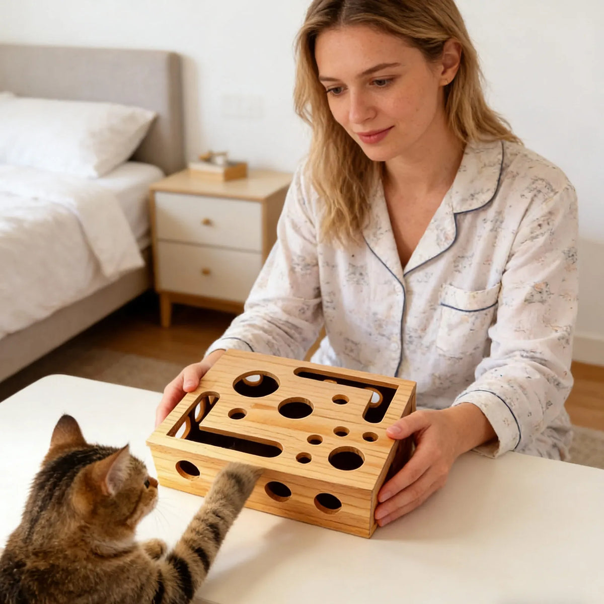 Wooden Cat Maze Treat Puzzle