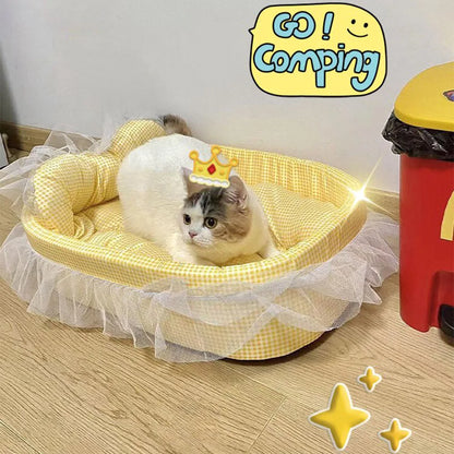 Lace-Trimmed Cat Princess Bed