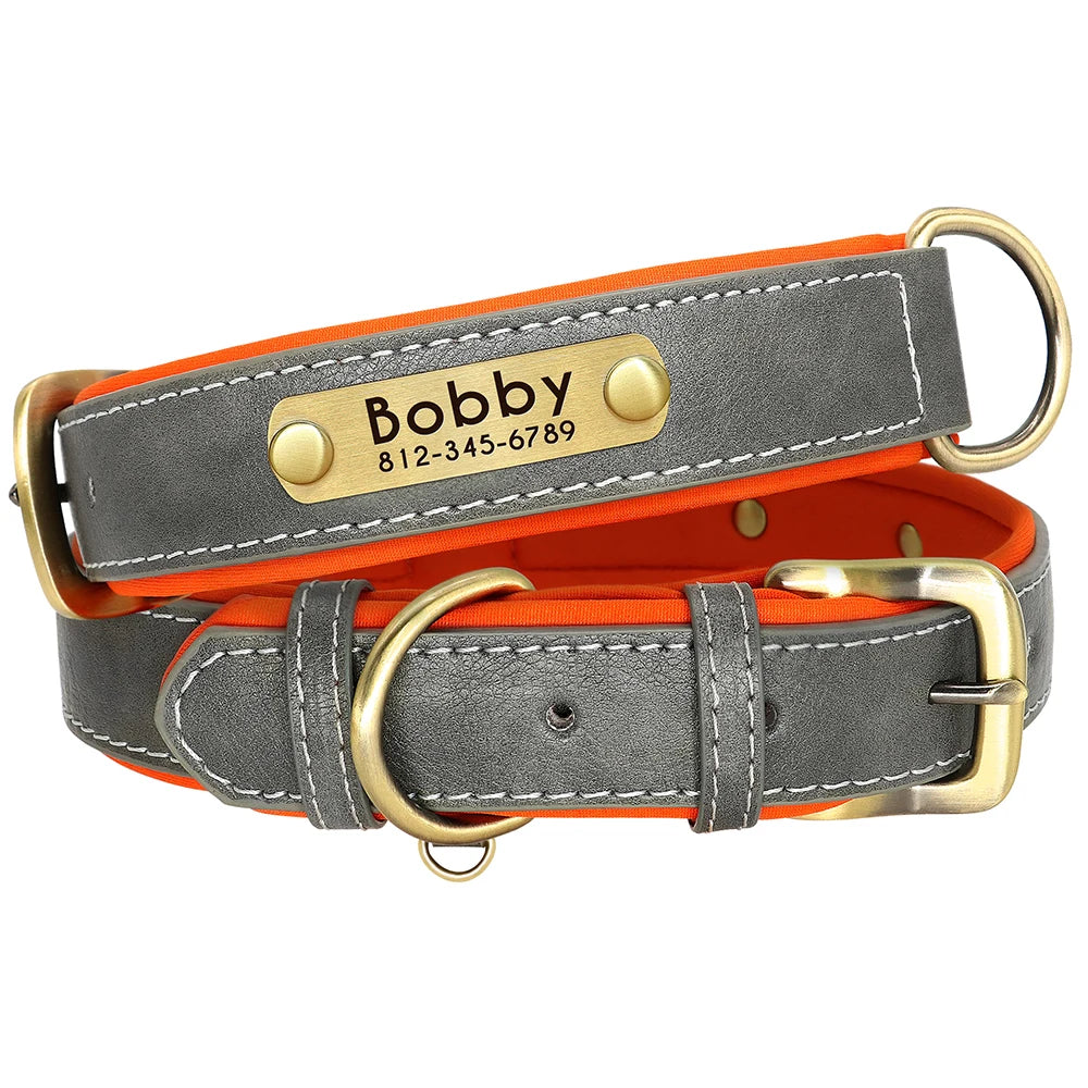 Engraved Leather Dog Collar and Leash Set
