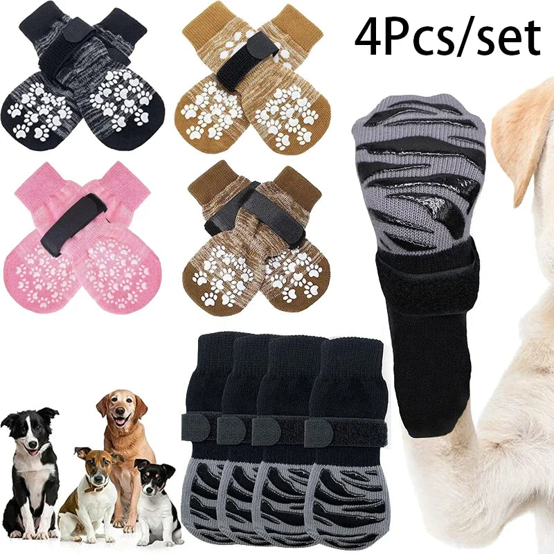 Anti-Slip Dog Socks with Straps (4-Pack)