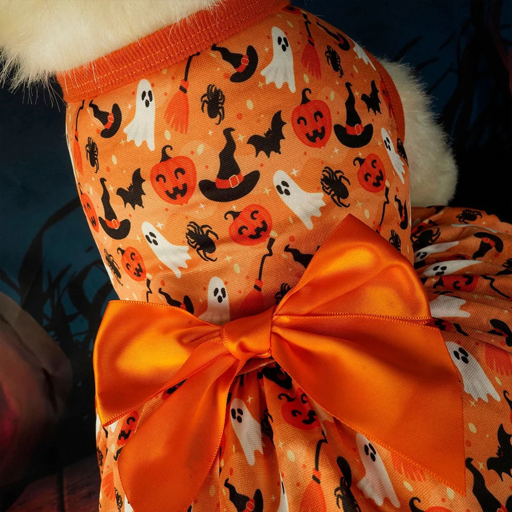 Pumpkin Print Dog Halloween Dress