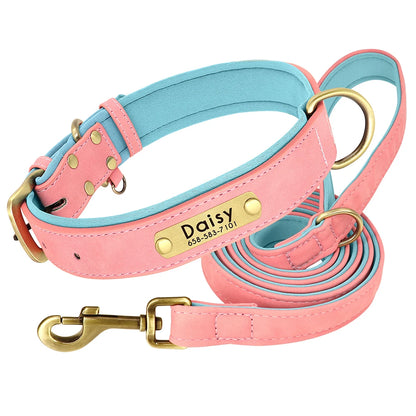 Engraved Leather Dog Collar and Leash Set