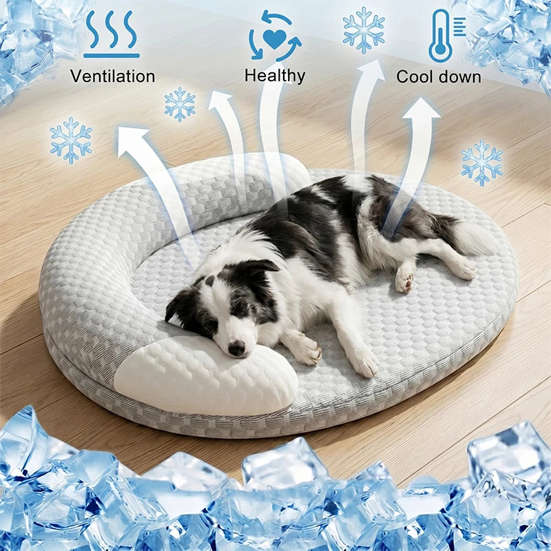 Oval Ice Silk Cooling Pet Bed