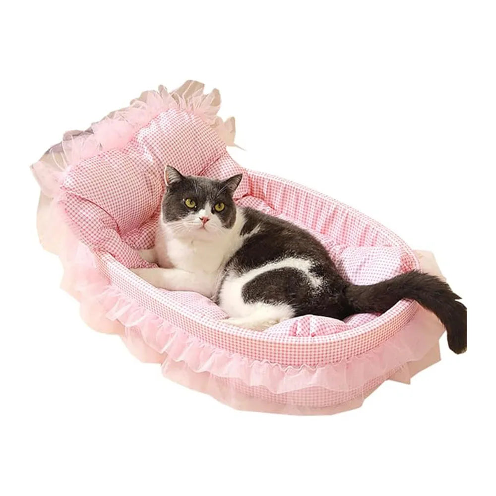 Lace-Trimmed Cat Princess Bed