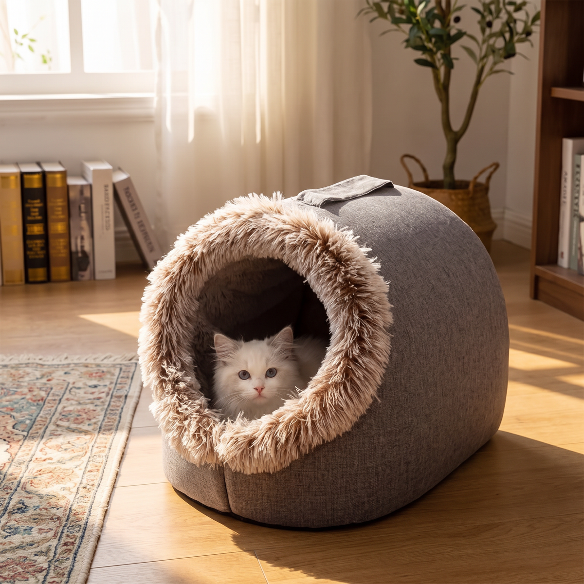 Winter Cat Cave Bed lifestyle