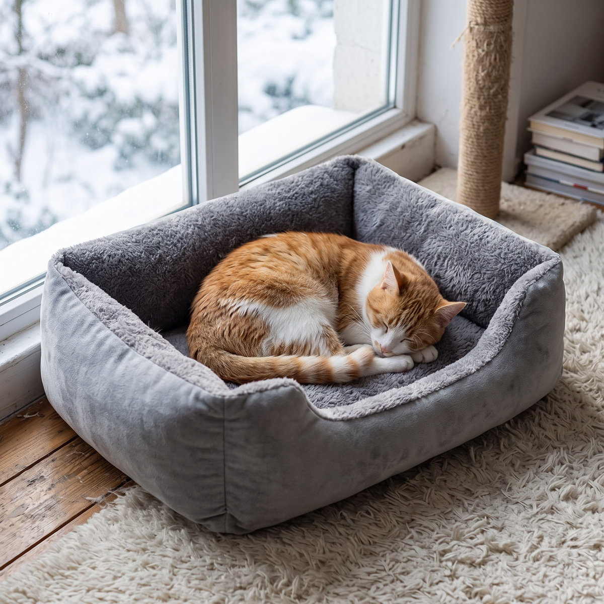 Winter Cat Basket Bed lifestyle