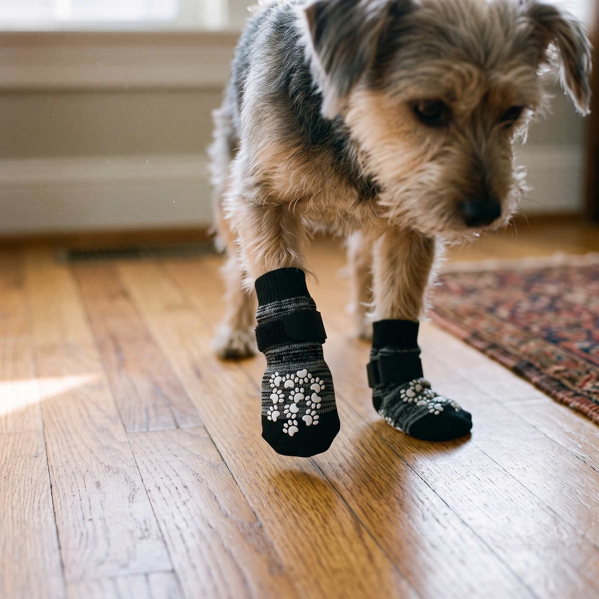 Anti-slip dog socks with straps lifestyle
