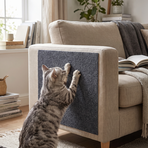Cat scratcher sofa protector mat lifestyle