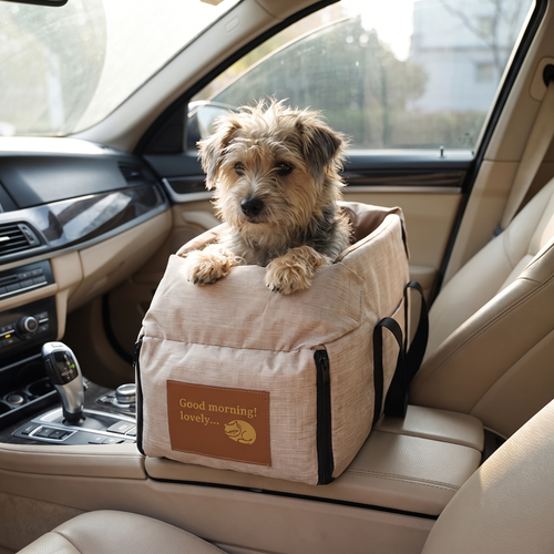 Console booster dog car seat lifestyle