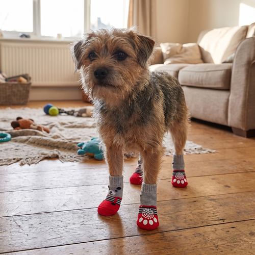 Winter knit dog socks lifestyle