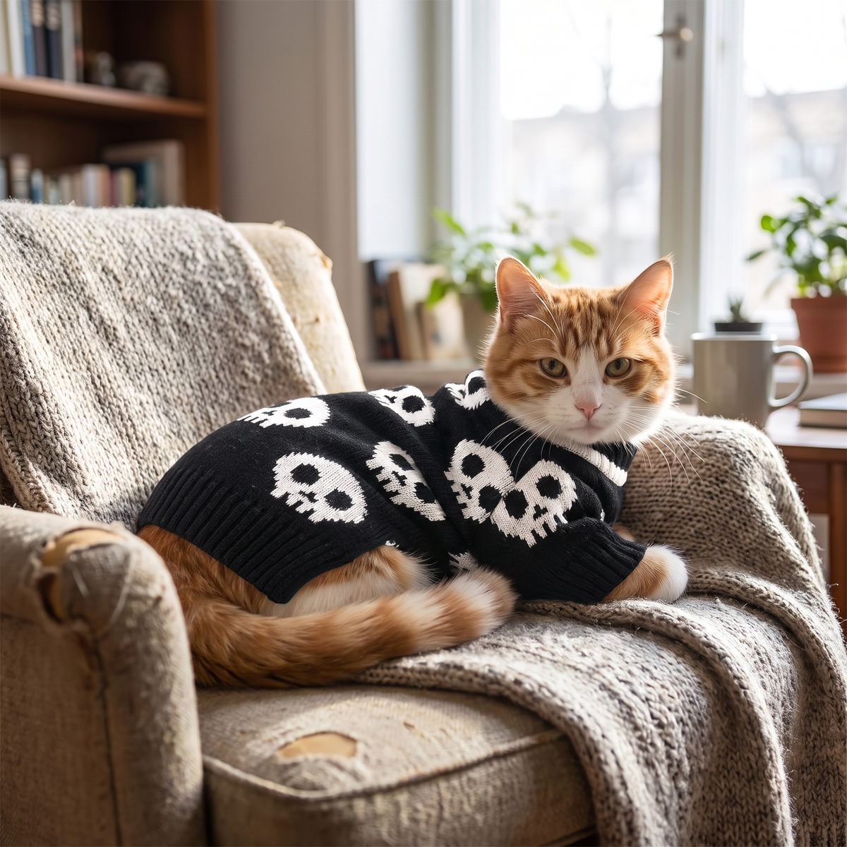 Skull knit pet sweater lifestyle