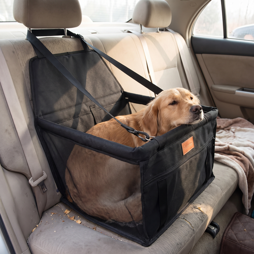 Dog car seat mat with mesh bags lifestyle