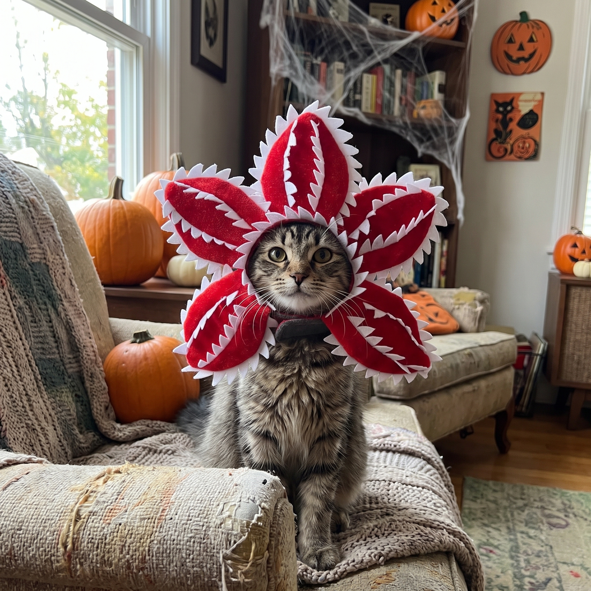 Halloween scary flower cat hat lifestyle