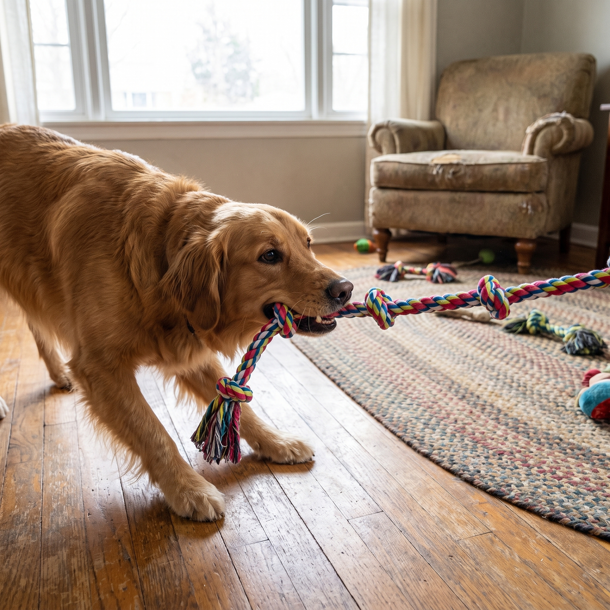 Knotted rope dog chew toy lifestyle