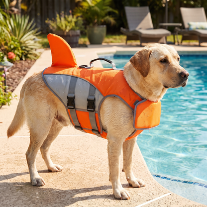 Shark fin dog life jacket lifestyle