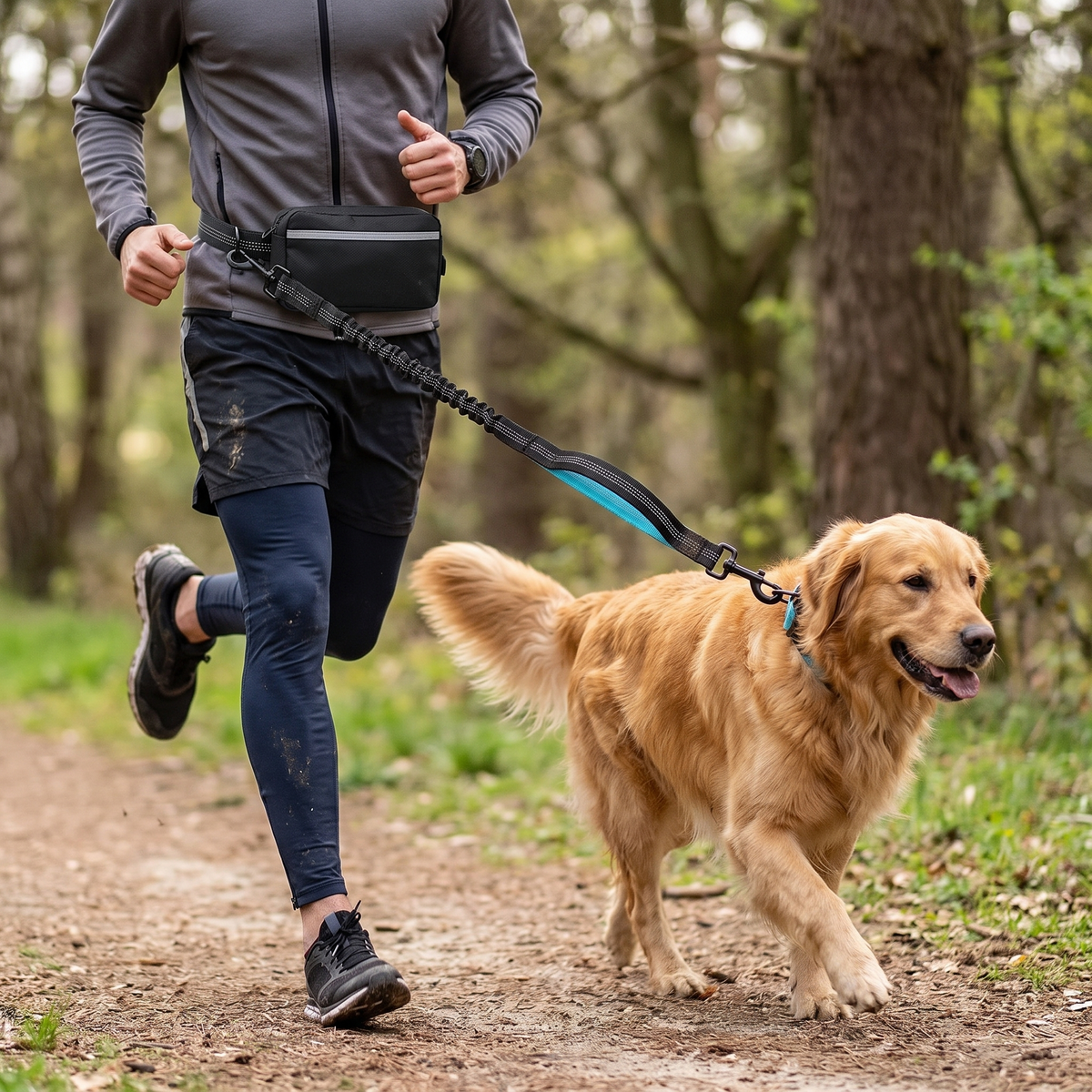 Hands-free bungee running leash lifestyle