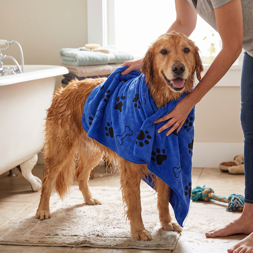 Microfiber dog bath towel lifestyle