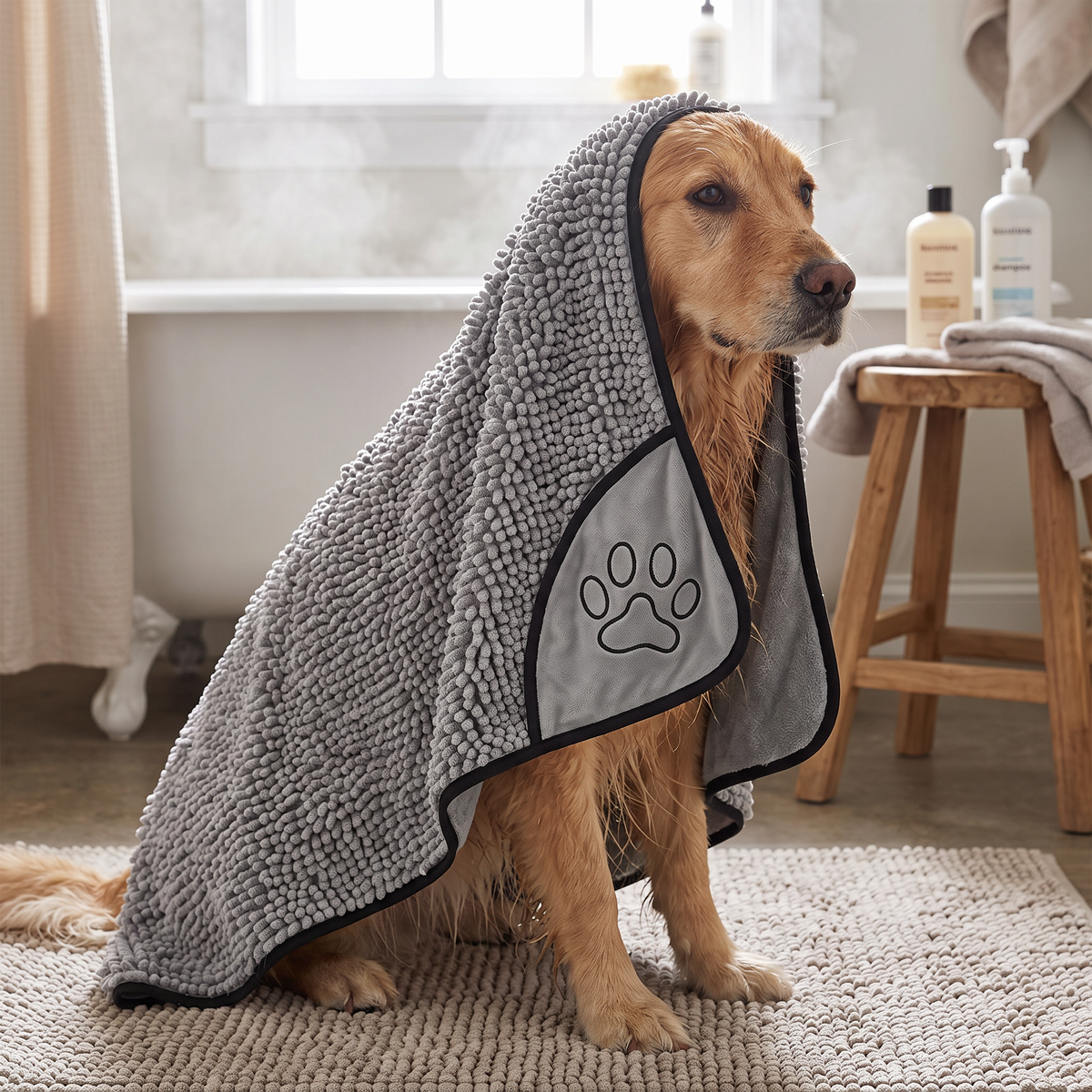 Quick-dry pet bath robe lifestyle