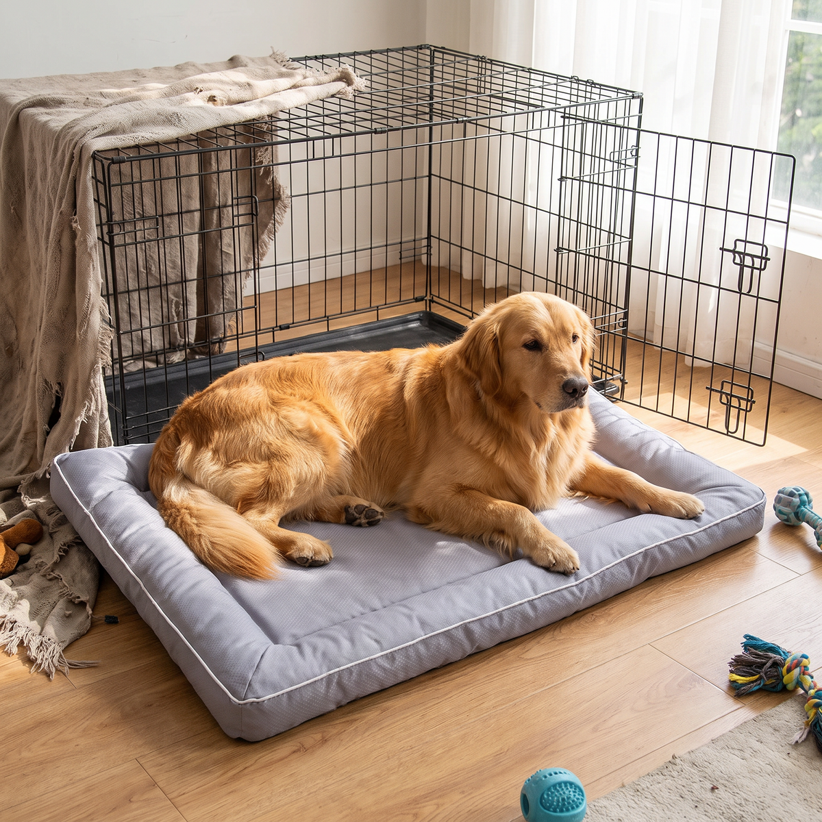 Chew-proof dog crate mat lifestyle