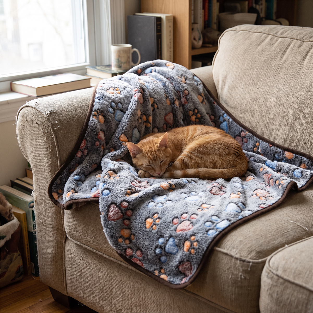 Flannel paw-print pet blanket lifestyle