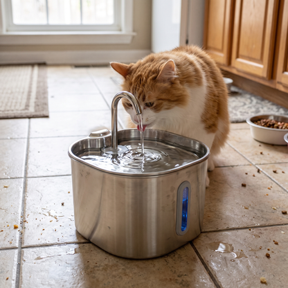Stainless steel cat water fountain lifestyle