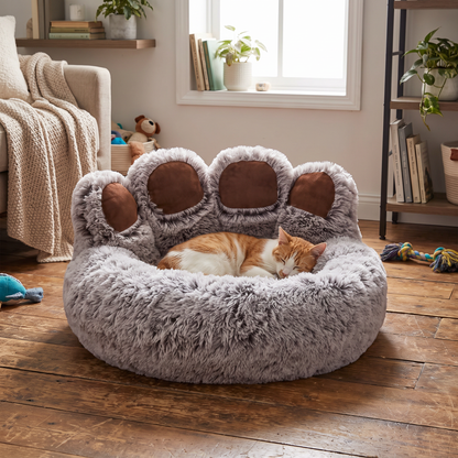 Fluffy warm round pet bed lifestyle