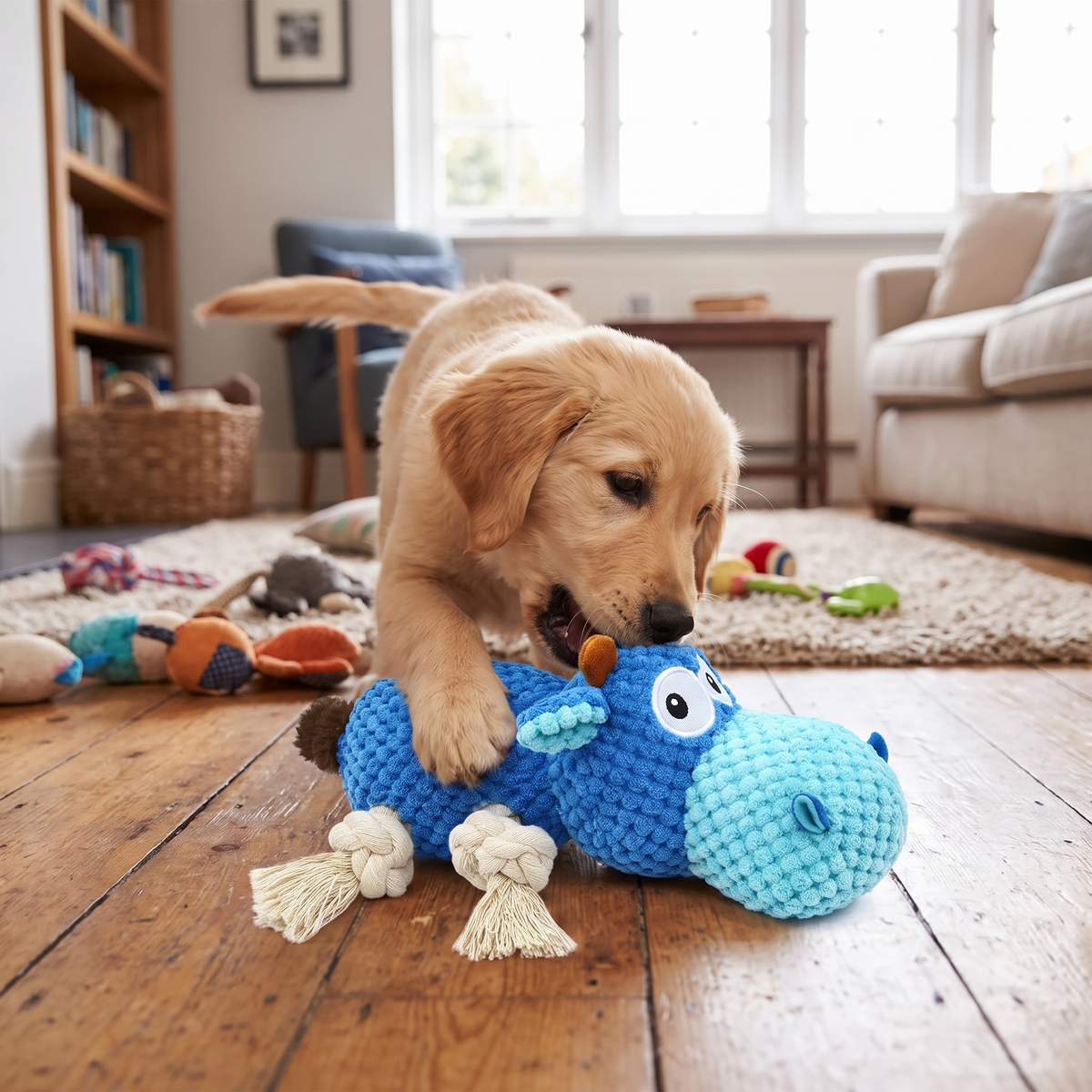 Plush squeaky dog chew toy lifestyle