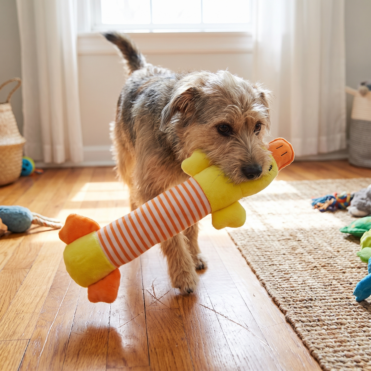Plush animal squeaky dog toys lifestyle